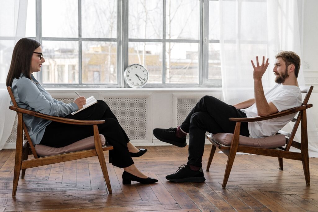 A husband consulting with a therapist complaining of breakdown of boundaries in his marriage.